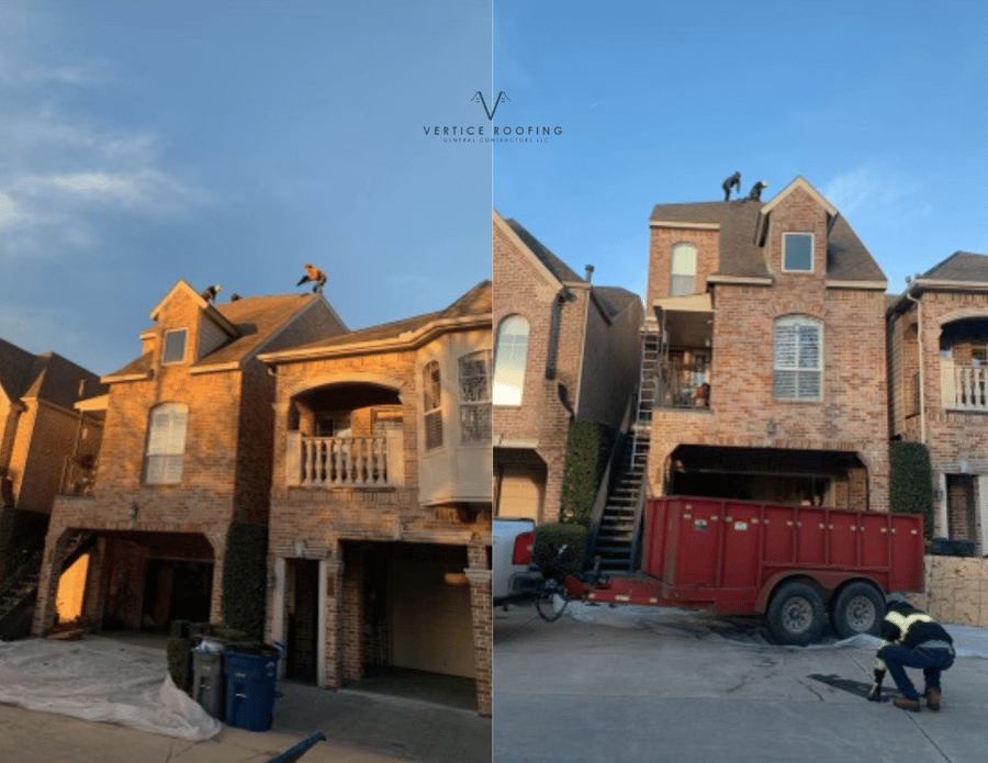 Vertice Roofing inspecting residential roof damage in Plano TX